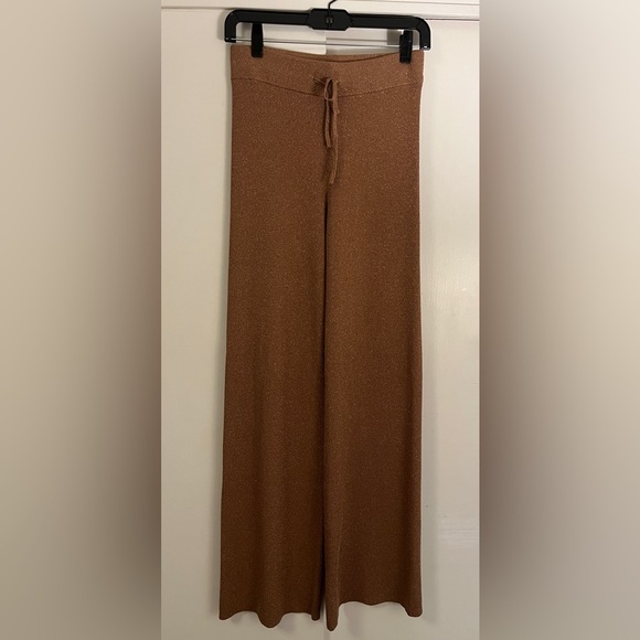 NWT A.L.C. Quentin Knit Wide-Leg Pants in Metallic/Brown, Size XS - Picture 6 of 15